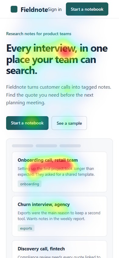 Predicted attention on the phone first screen of the same page